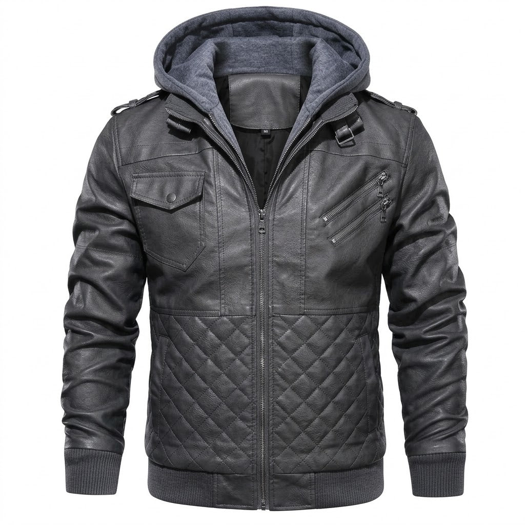 Chaqueta de Piel Bomber para Hombre con Capucha Desmontable – Elegancia en Piel