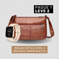 Bolsa de Couro Legítimo Feminina Transversal - Estilo Chic + Smartwatch (brinde grátis)