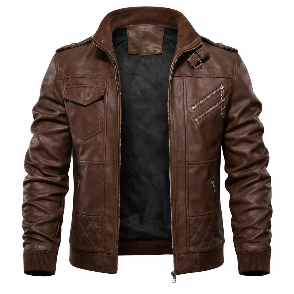Chaqueta de Piel Bomber para Hombre con Capucha Desmontable – Elegancia en Piel