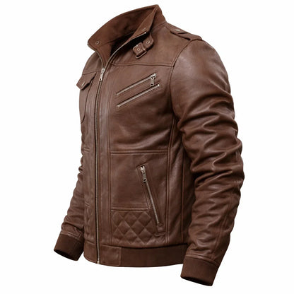 Chaqueta de Piel Bomber para Hombre con Capucha Desmontable – Elegancia en Piel
