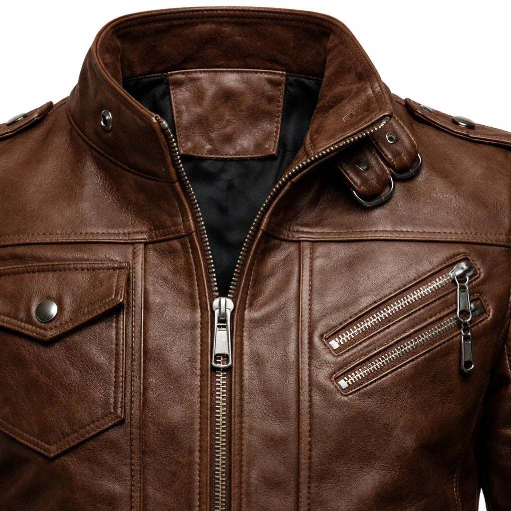Chaqueta de Piel Bomber para Hombre con Capucha Desmontable – Elegancia en Piel