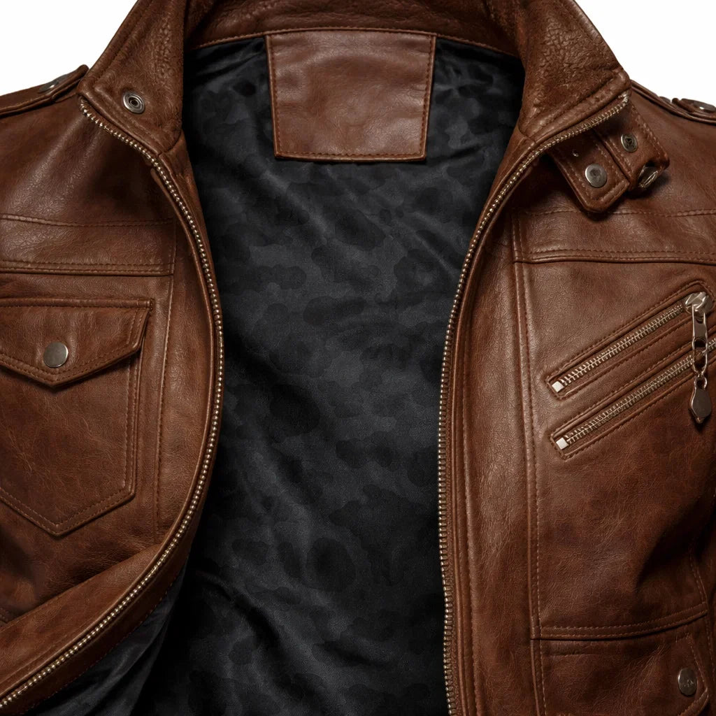 Chaqueta de Piel Bomber para Hombre con Capucha Desmontable – Elegancia en Piel