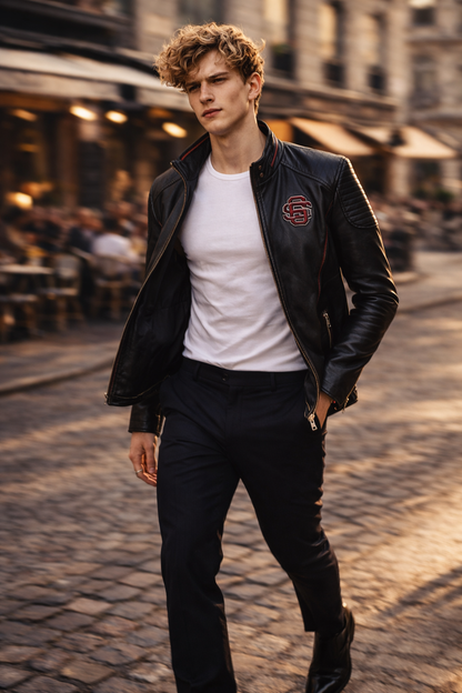 Chaqueta de Piel Ajustada para Hombre - Raven