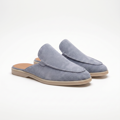 Mules de Piel con Ante Azul Claro para Hombre - Riviera Style