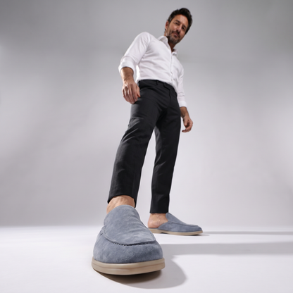 Mules de Piel con Ante Azul Claro para Hombre - Riviera Style