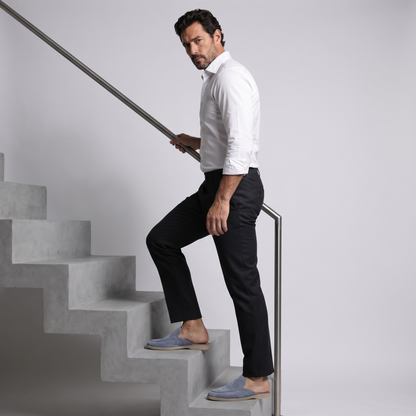 Mules de Piel con Ante Azul Claro para Hombre - Riviera Style