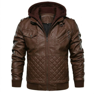 Chaqueta de Piel Bomber para Hombre con Capucha Desmontable – Elegancia en Piel