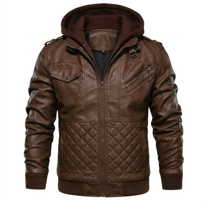 Chaqueta de Piel Bomber para Hombre con Capucha Desmontable – Elegancia en Piel