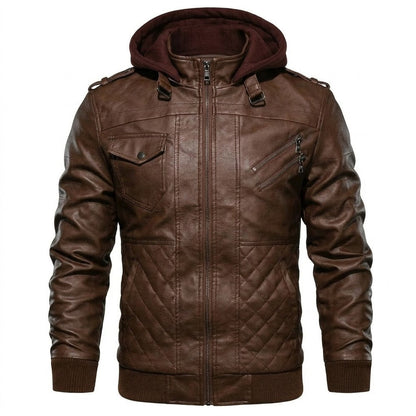 Chaqueta de Piel Bomber para Hombre con Capucha Desmontable – Elegancia en Piel