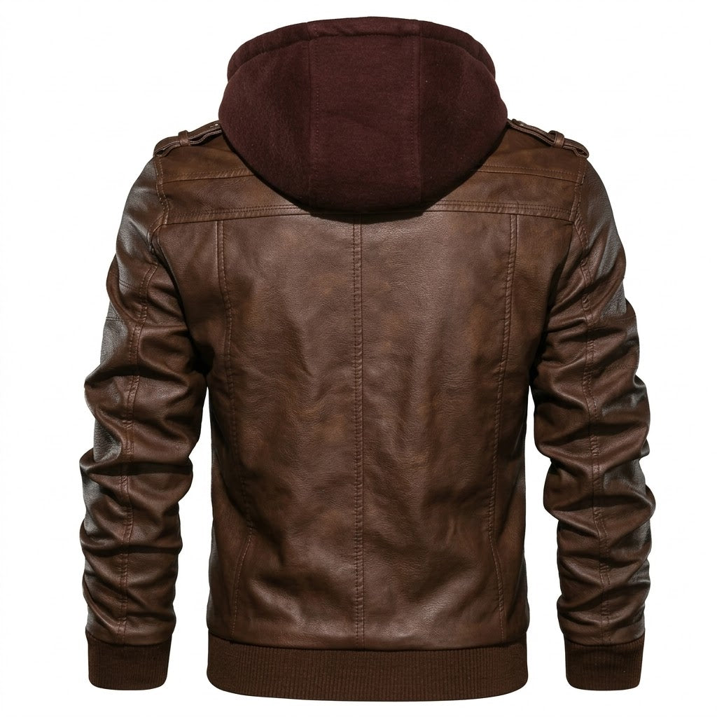 Chaqueta de Piel Bomber para Hombre con Capucha Desmontable – Elegancia en Piel