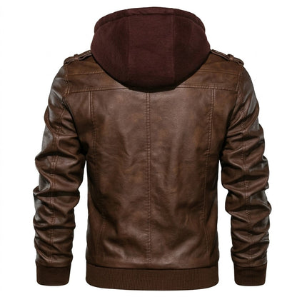 Chaqueta de Piel Bomber para Hombre con Capucha Desmontable – Elegancia en Piel