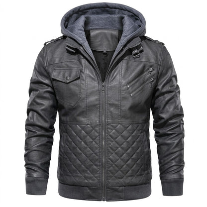 Chaqueta de Piel Bomber para Hombre con Capucha Desmontable – Elegancia en Piel
