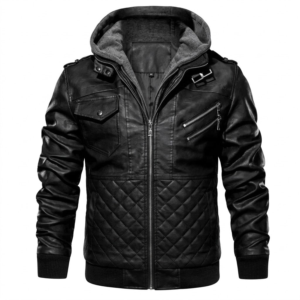 Chaqueta de Piel Bomber para Hombre con Capucha Desmontable – Elegancia en Piel
