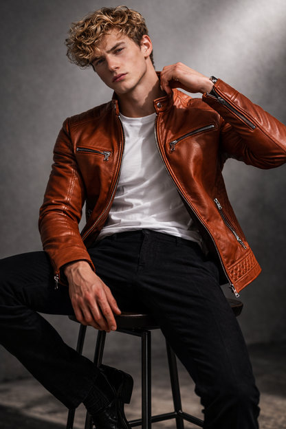Chaqueta de Piel Ajustada para Hombre - Rider