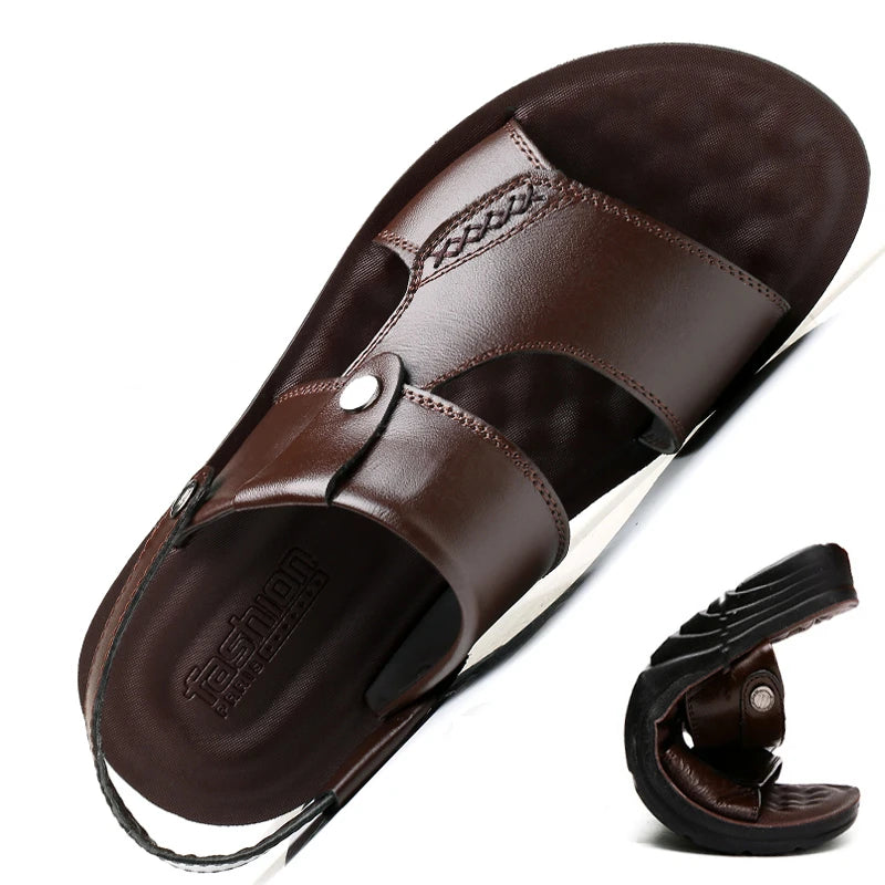 (Compre 1 Leve 2) Sandália Masculina de Couro Legítimo - Leather Real