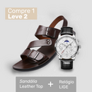 Sandália Masculina de Couro Legítimo - Leather Top + Relógio de Couro (brinde grátis)