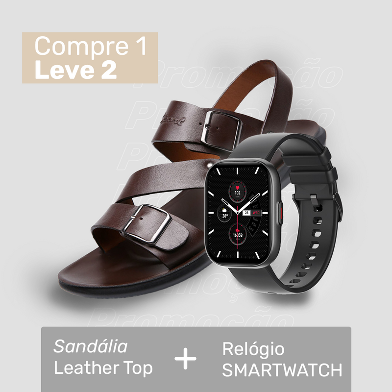 Sandália Masculina de Couro Legítimo - Leather Top + Smartwatch (brinde grátis)
