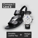 Sandália Masculina de Couro Legítimo - Leather Top + Relógio de Couro (brinde grátis)