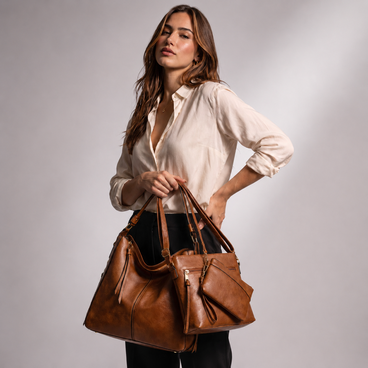 Bolso Hobo de Piel para Mujer - Twins (3 en 1)