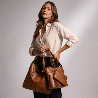 Bolso Hobo de Piel para Mujer - Twins (3 en 1)