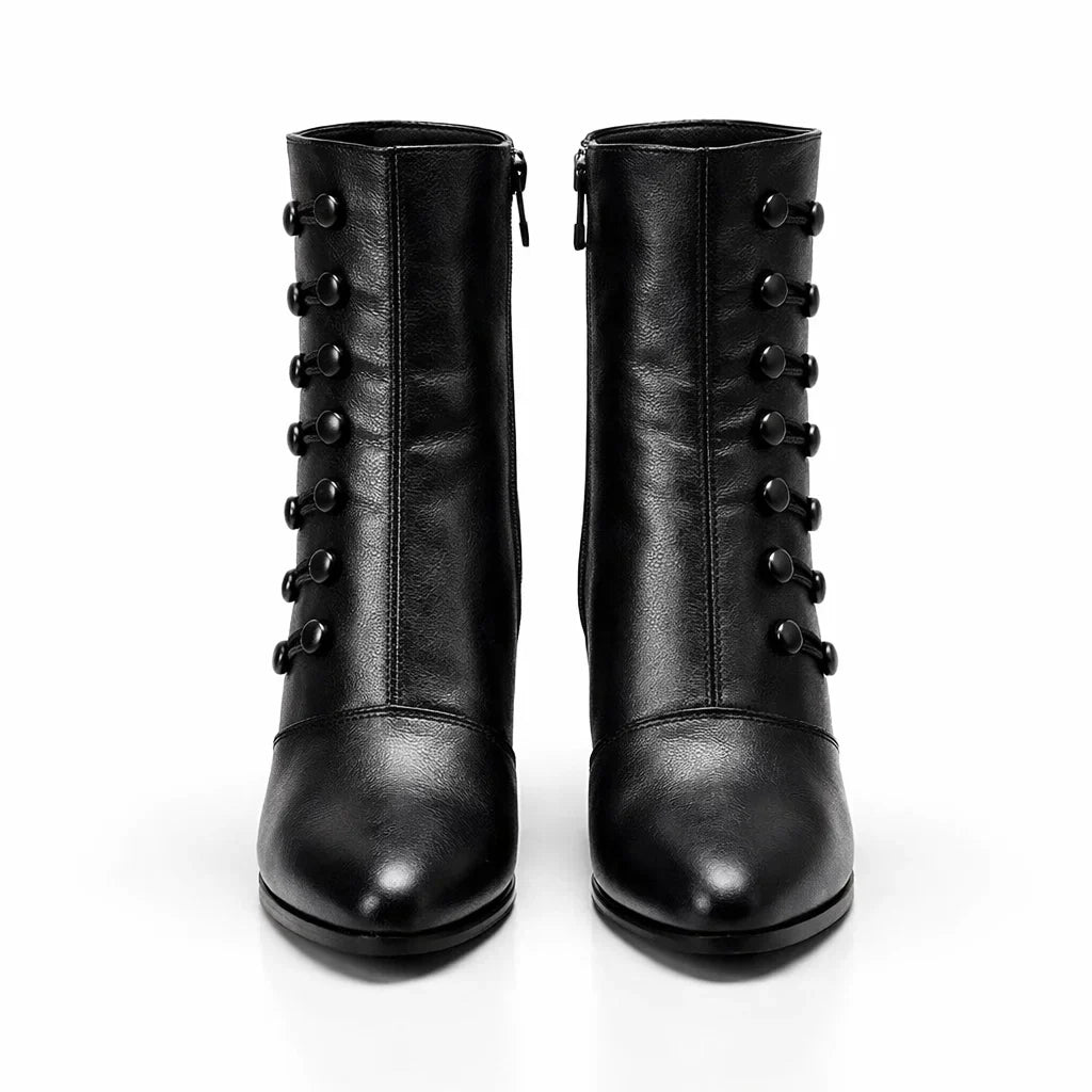 Botines de Piel Victorianos con Botones para Mujer - Zip Fashion