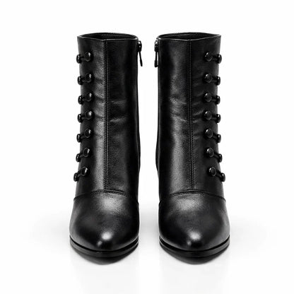 Botines de Piel Victorianos con Botones para Mujer - Zip Fashion