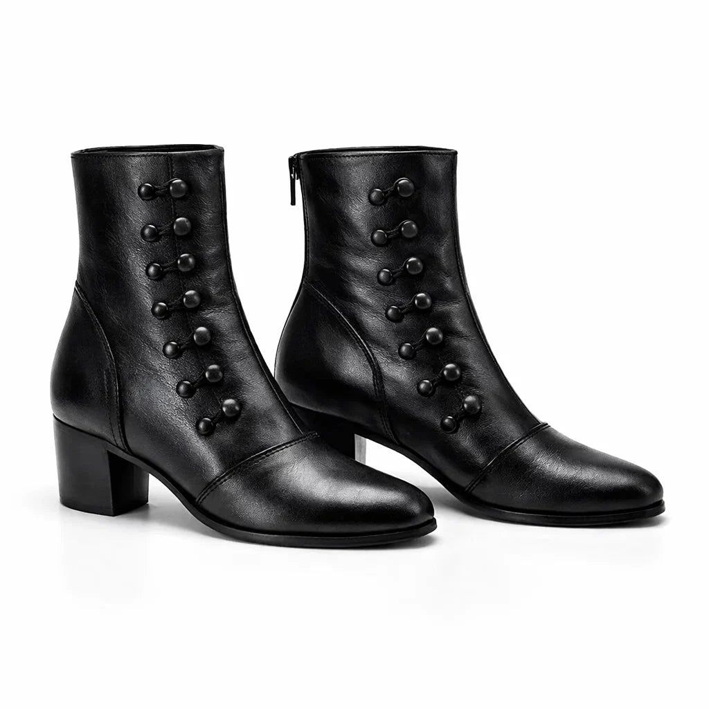 Botines de Piel Victorianos con Botones para Mujer - Zip Fashion