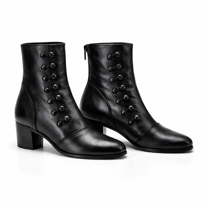 Botines de Piel Victorianos con Botones para Mujer - Zip Fashion