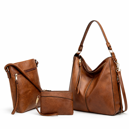 Bolso Hobo de Piel para Mujer - Twins (3 en 1)