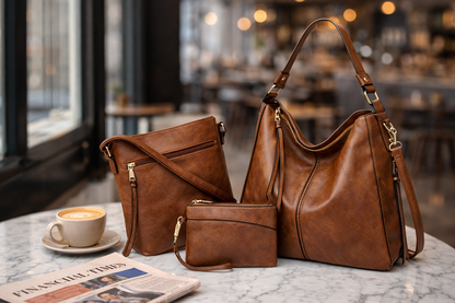 Bolso Hobo de Piel para Mujer - Twins (3 en 1)