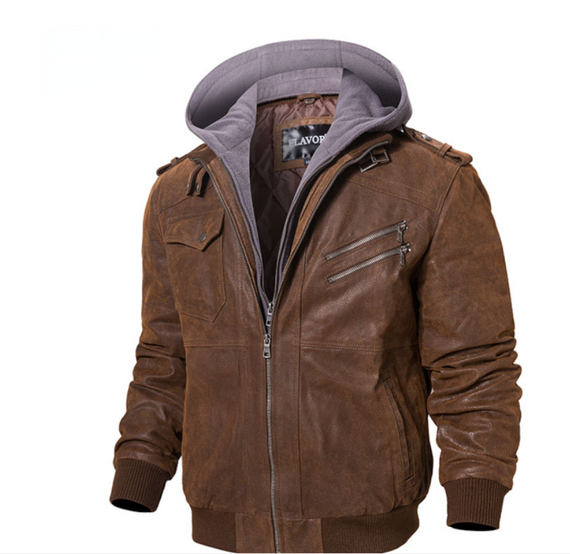 Jaqueta de Couro Masculina Com Capuz Removível - Leather Elegance