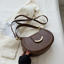 Bolsa De Couro Legítimo Feminina Com Design Semicircular - Aura Feminina