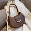 Bolsa De Couro Legítimo Feminina Com Design Semicircular - Aura Feminina